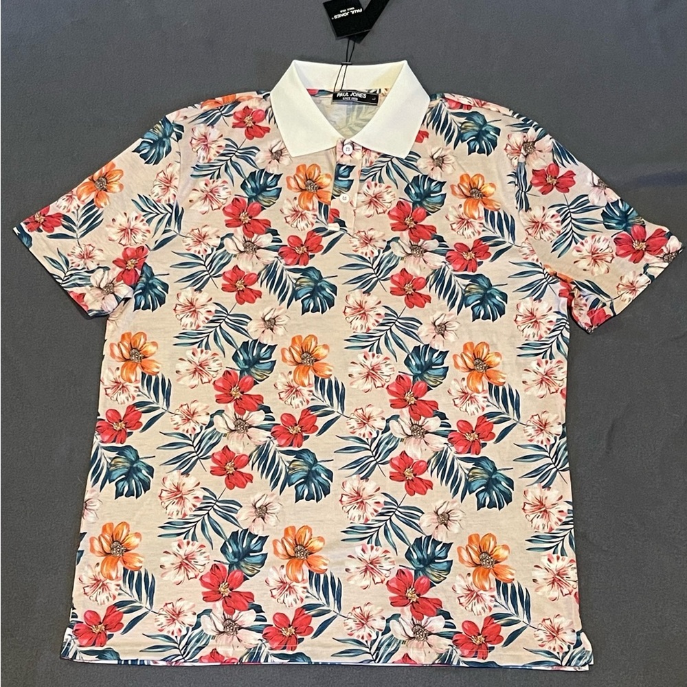 Paul Jones floral polo shirt mens size large‎ NWT